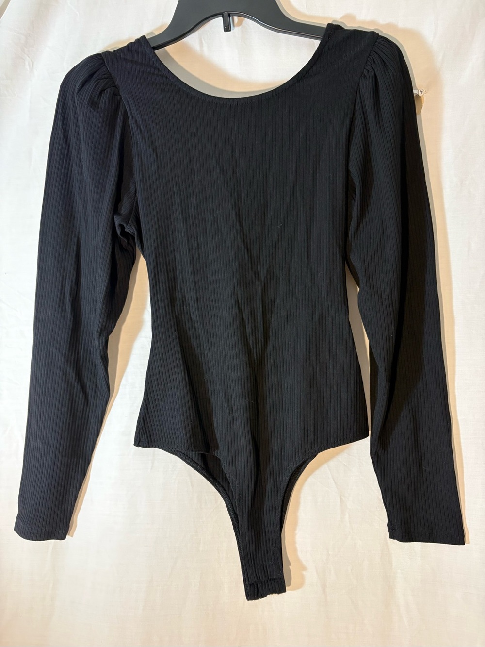 Black Ribbed Long-Sleeve Bodysuit
